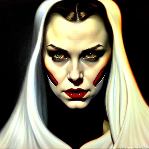 Prompt: close up face of a extremely beautiful bond female VAMPIRE portrait, Masterpiece, oil on canvas, artgerm, norman rockwell, craig mulins, trending on pxiv,