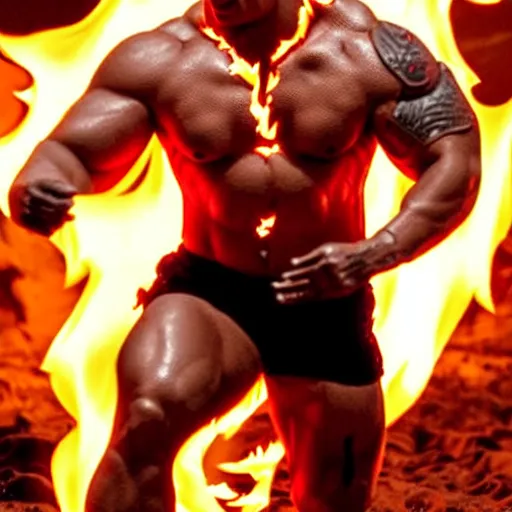 Prompt: a masculine fire elemental that looks like Dwayne 'The Rock' Johnson