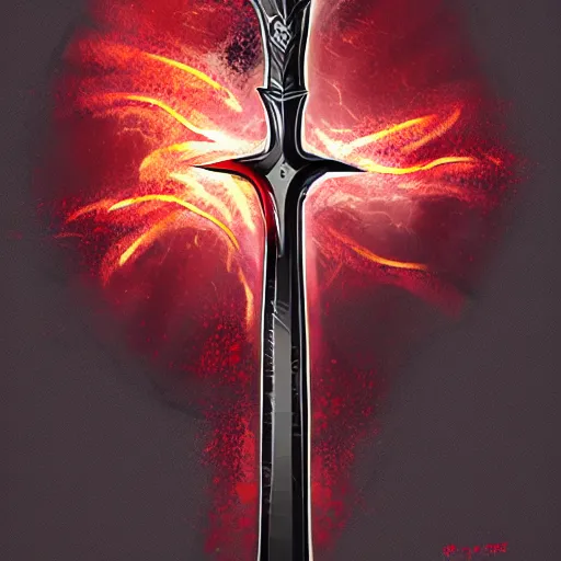 Prompt: sword of magical fire, front view, concept art, black background, dark fantasy