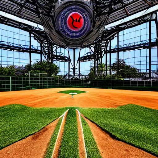 Image similar to baseball field, utopia, futuristic, solarpunk, golden ratio, very detailed