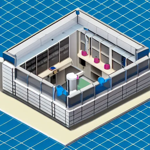 Prompt: isometric 3 d render of a laboratory