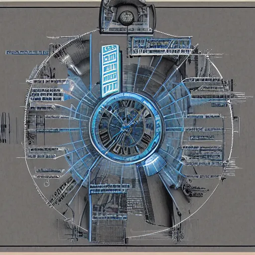 Image similar to a detailed blueprint of a time machine