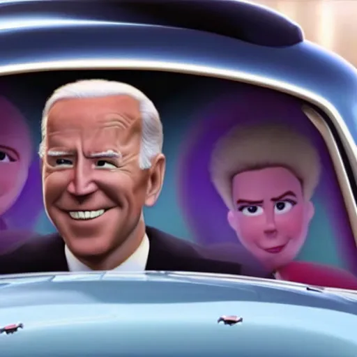 Image similar to cinematic film still of joe biden in the movie cars by pixar