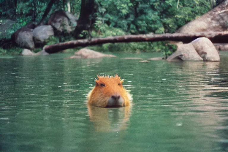 Prompt: a photo of a gyarados capybara in its natural habitat, kodak ektachrome e 1 0 0 photography