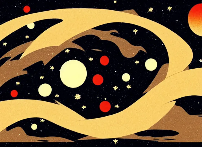 Image similar to a minimalistic ukiyo - e galaxy, artstation, 4 k