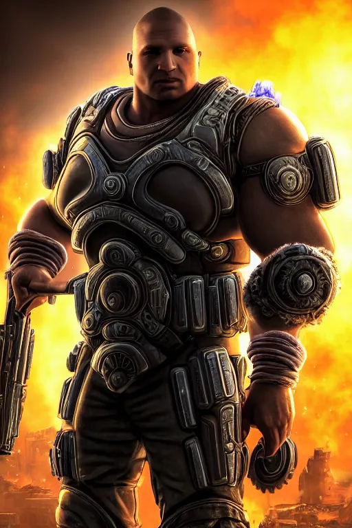 Image similar to Dr. Jordan B. Petterson as a muscular Gears of War character, photorealism, half body, HDR ambient background, unreal engine 5, hyperrealistic, highly detailed, XF IQ4, 150MP, 50mm, F1.4, ISO 200, 1/160s, cinematic lights, Adobe Lightroom, photolab, Affinity Photo, PhotoDirector 365, realistic