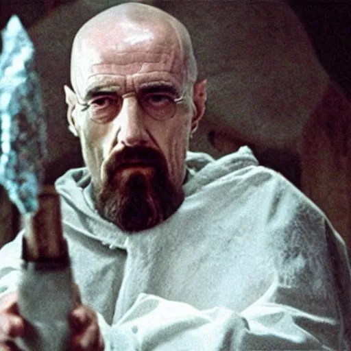 Prompt: Saruman the White cooking meth like Walter White in breaking bad