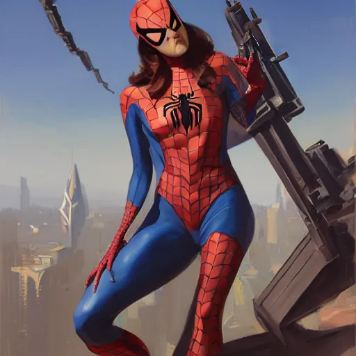 Prompt: greg manchess portrait painting of partially armored female spiderman as overwatch character, medium shot, asymmetrical, profile picture, organic painting, sunny day, matte painting, bold shapes, hard edges, street art, trending on artstation, by huang guangjian, gil elvgren, ruan jia, greg rutkowski, gaston bussiere