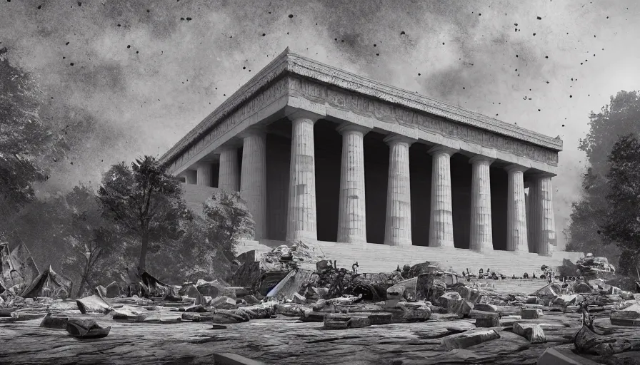 Prompt: destroyed lincoln memorial, hyperdetailed, artstation, cgsociety, 8 k