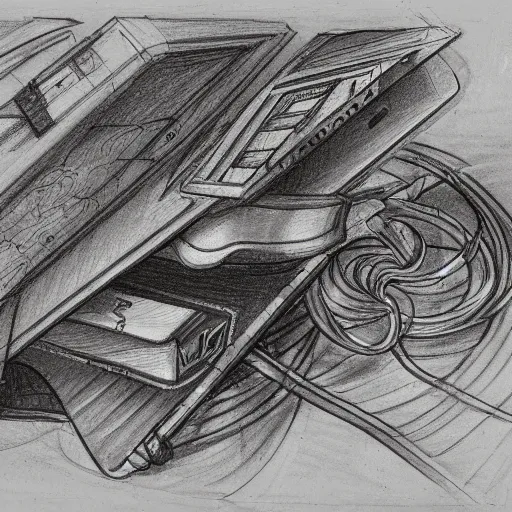 Image similar to drawing of macbook concept by leonardo da vinci, sketch, antique, concept art, intricate details, highly detailed