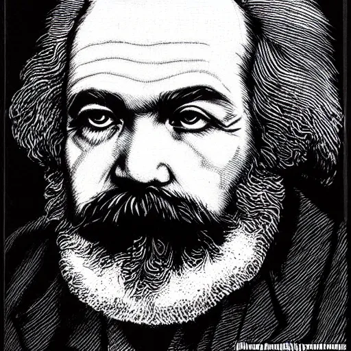 Image similar to highly detailed portrait karl marx drawn by junji ito, detailed