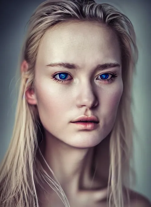 Image similar to a gorgeous norwegian female photo, professionally retouched, soft lighting, realistic, smooth face, full body shot, torso, dress, perfect eyes, sharp focus on eyes, 8 k, high definition, insanely detailed, intricate, elegant, art by jason chan and mark hall