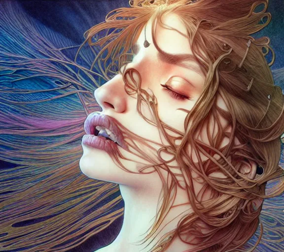 Prompt: ' my soul faded away ', beautiful shadowing, 3 d shadowing, reflective surfaces, illustrated completely, 8 k beautifully detailed pencil illustration, extremely hyper - detailed pencil illustration, intricate, epic composition, masterpiece, bold complimentary colors. stunning masterfully illustrated by artgerm, range murata, alphonse mucha.
