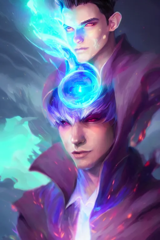 Image similar to a human elemental sorcerer, blurred environment background, colorful magic effects, white skin, portrait, male, clothed, sharp focus, digital art, concept art, trending on artstation, dynamic lighting, by emylie boivin and rossdraws