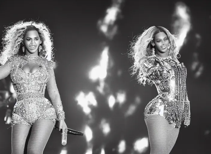 Image similar to beyonce giving a concert, ( eos 5 ds r, iso 1 0 0, f / 8, 1 / 1 2 5, 8 4 mm, postprocessed, crisp face, facial features )