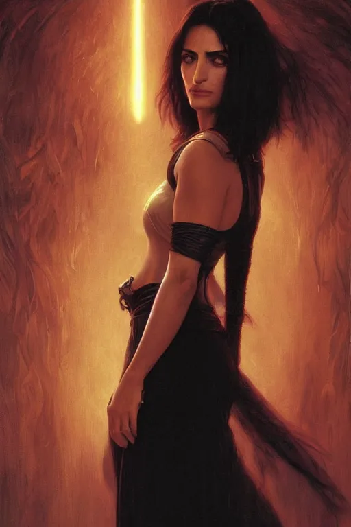 Image similar to penelope cruz in the movie Matrix, intricate, cinematic lighting, highly detailed, beautiful, digital painting, artstation, masterpiece, concept art, smooth, sharp focus, illustration, art by Artgerm and Greg Rutkowski and Alphonse Mucha and william-Adolphe Bouguereau