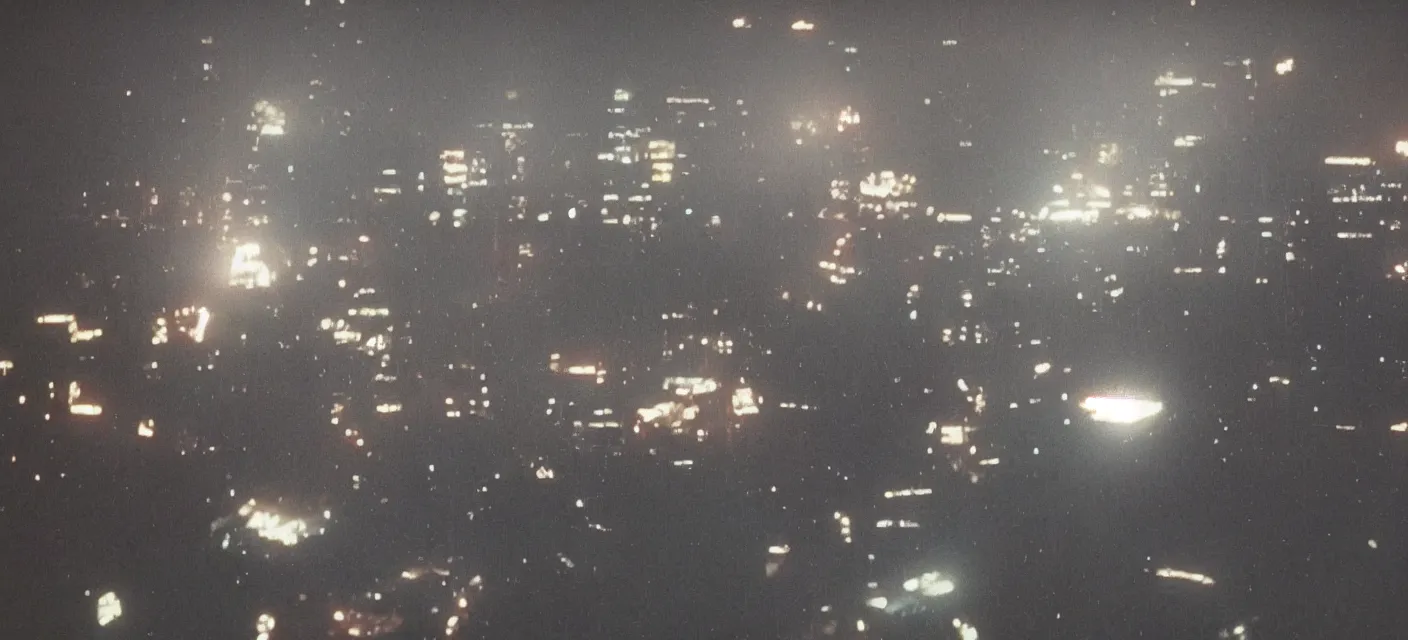 Image similar to C-beams glittering in the dark near the Tannhäuser Gate, still from Blade Runner (1982), Super Panavision 70