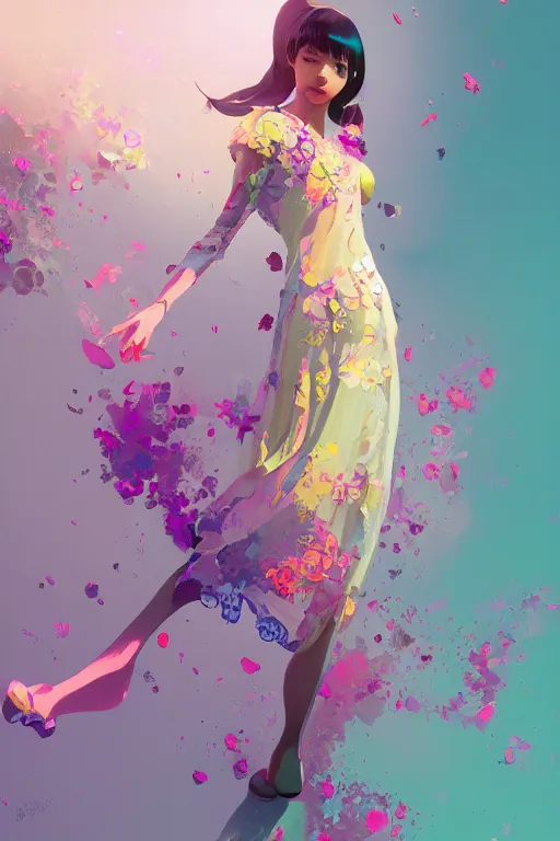 Image similar to elegant, beautiful woman in colourful clothing, ultrafine illustrated, ultradetailed flowery environment, by conrat roset, makoto shinkai, craig mullins, alphonse murac, detailed artwork, extremely detailed and high quality, global illumination, octane render, digital art trending on artstation