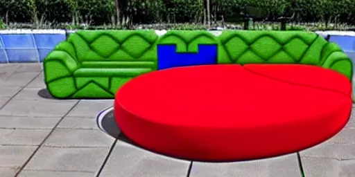 Prompt: Super Mario-shaped couch