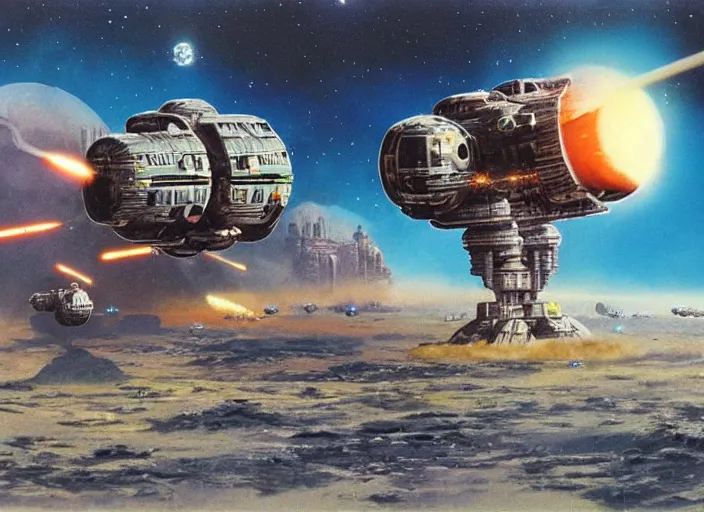 Image similar to ion cannon, matte painting, chris foss