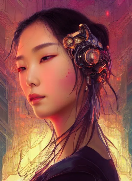 Prompt: beautiful young Asian woman, gorgeous face, sad eyes, tears, cyberpunk vaporwave aesthetic, synthwave, colorful, intricate, elegant, highly detailed, digital painting, artstation, concept art, smooth, sharp focus, illustration, art by artgerm and greg rutkowski and alphonse mucha