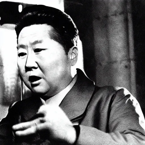 Image similar to a filmstill of Kim Jong-il in Godzilla (1954) by Ishirō Honda