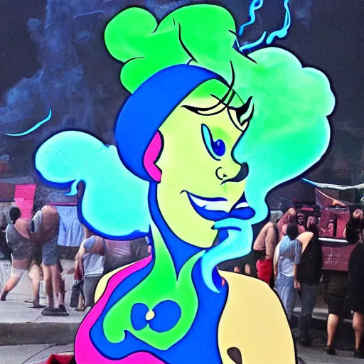 Image similar to colored smoke in the shape of genie girl