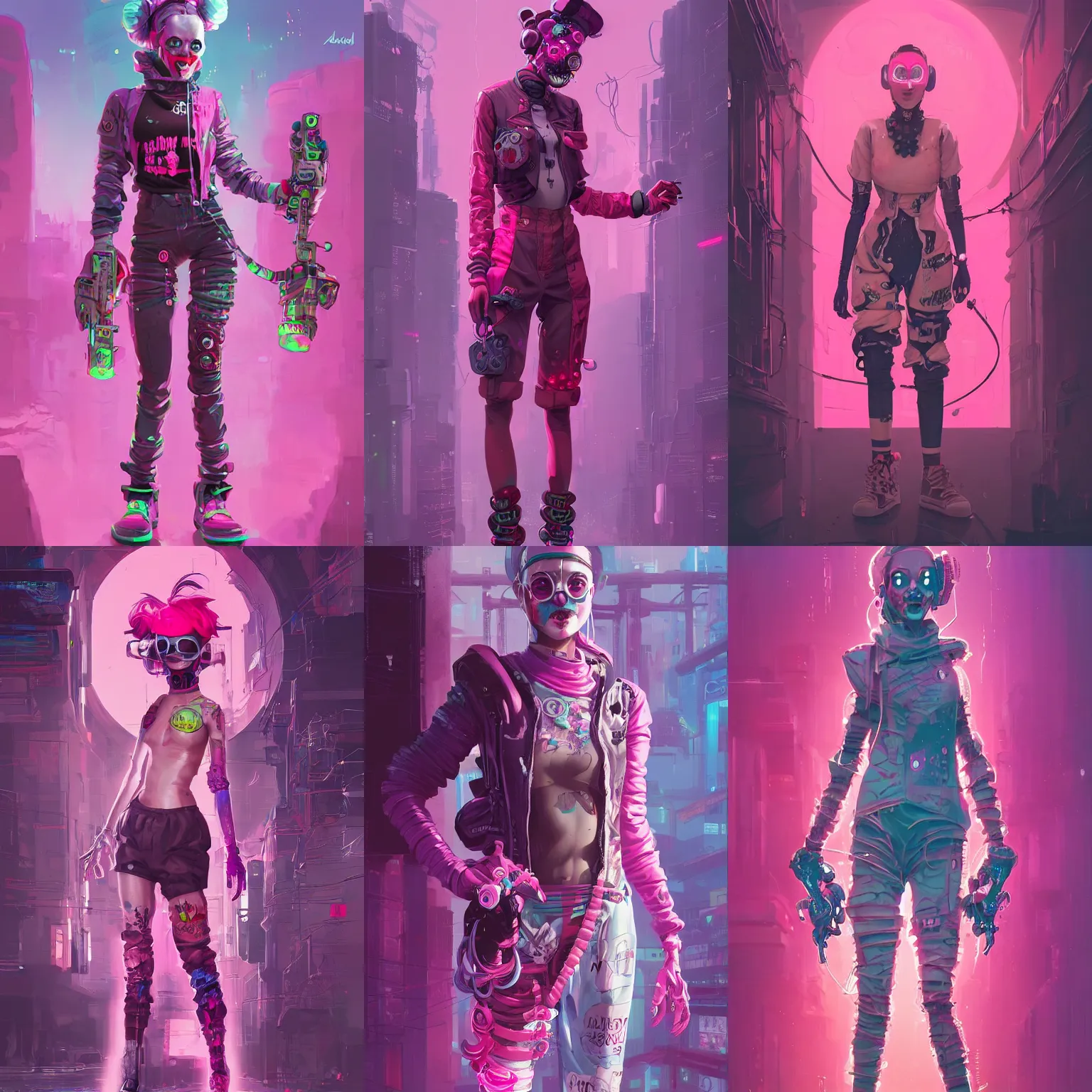 Image similar to wide view cyberpunk clown girl made of pink slime, wearing cyberpunk intricate streetwear, transparent, behance hd artstation by jesper ejsing by rhads, makoto shinkai and lois van baarle, ilya kuvshinov, ossdraws, cinematic lighting, sharp focus