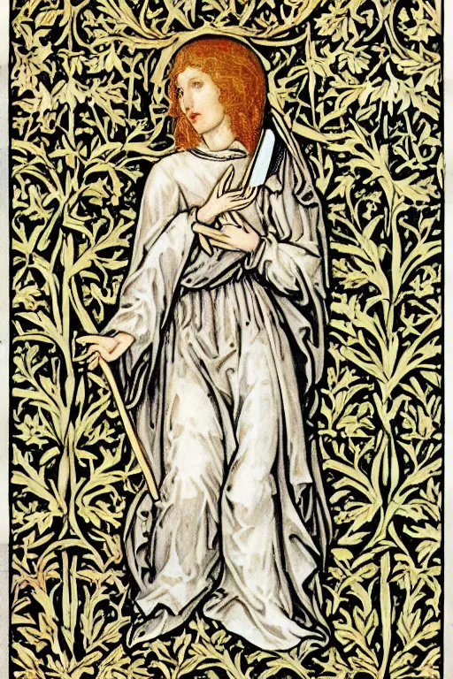 Prompt: Archangel Gabriel in the style of William Morris