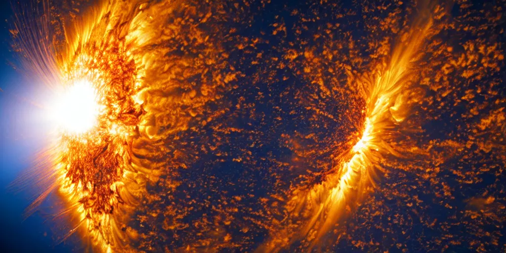 Prompt: a photograph of the sun exploding taken from the ISS, hyperrealistic, photorealistic, 8k, detailed, cinimatic, vibrant, lighting