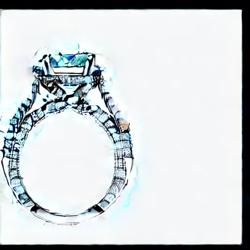 Prompt: sketch of engagement ring with two smaller diamonds outside and one bigger diamond in the middle, hyper detailed