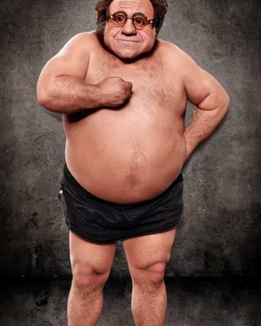 Image similar to portrait of danny devito as a wwe professional wrestler. photographic, photography