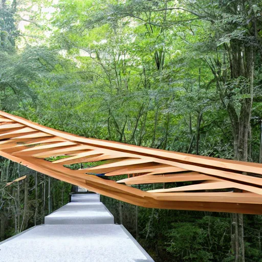 Image similar to extremely complicated wooden frame bridge designed by sou fujimoto