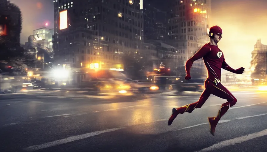 Image similar to ''flash running from the police, dc, cinematic shot, high quality, 8 k, photorealistic''