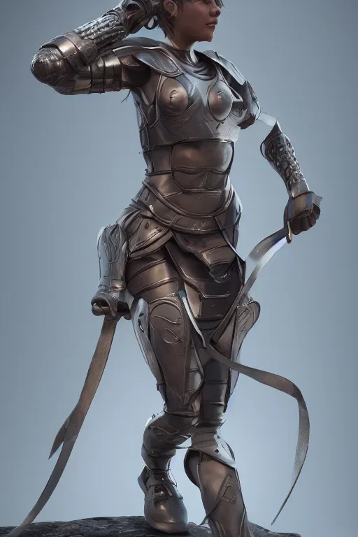 Image similar to a highly detailed sculpt of athletic girl in armor, concept art, cinematic light, featured on artstation, octane render, path tracing, sharp focus, 4 k