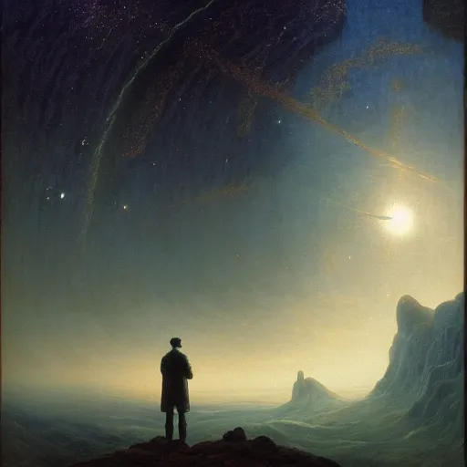 Prompt: a dream of a distant galaxy, by caspar david friedrich, matte painting trending on artstation hq