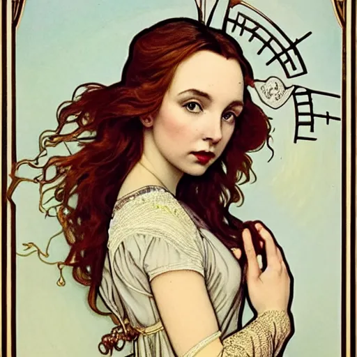 Prompt: jodie comer portrait by louis - theophile hingre and alphonse mucha, realistic, sharp focus, zodiac signs, tarot cards, planets, ethereal, art nouveau, magic, moon, sun, crown, dreamy, royal, jewellery