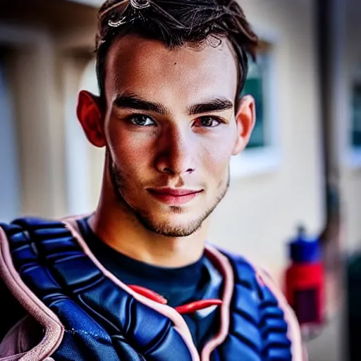 Image similar to “a realistic photo of a guy who is an attractive baseball player man who is part cyborg and part humanoid, who is a robot, Pierre Gasly”