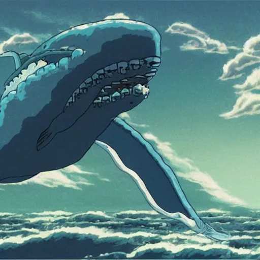 Image similar to huge space whale, Miyazaki style, Studio Ghibli