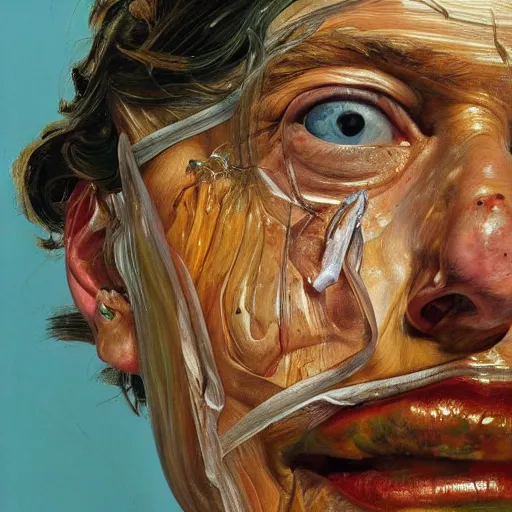 Image similar to high quality high detail painting by lucian freud and jenny saville, hd, golden eal, turquoise