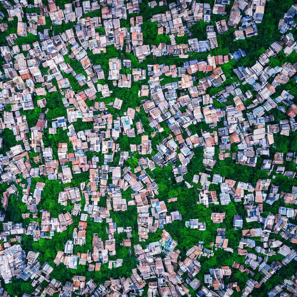 Prompt: pov of a man standing on a flying castle looking down at village in the ground in the style of spirited away