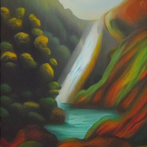 Prompt: a painting of a waterfall, in the style of dadi gudbjornsson