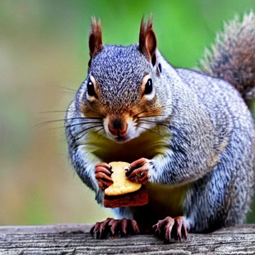 Image similar to A fat squirrel eating a cookie