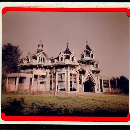 Prompt: scary haunted palace, nightmare, vintage'8 0 s photo, polaroid