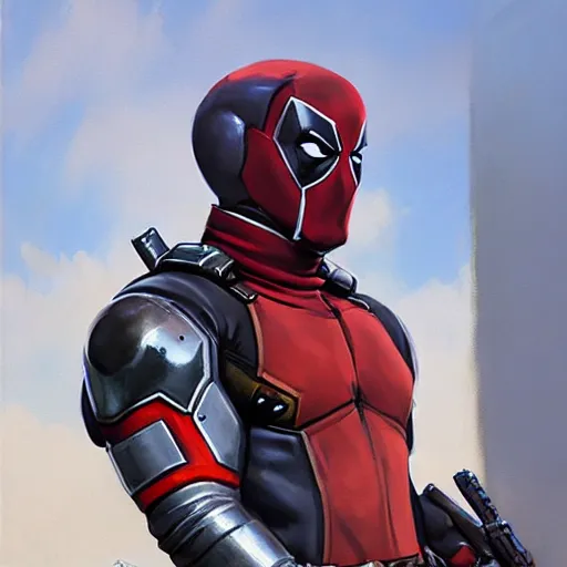 Prompt: greg manchess portrait painting of armored deadpool as overwatch character, medium shot, asymmetrical, profile picture, organic painting, sunny day, matte painting, bold shapes, hard edges, street art, trending on artstation, by huang guangjian and gil elvgren and sachin teng