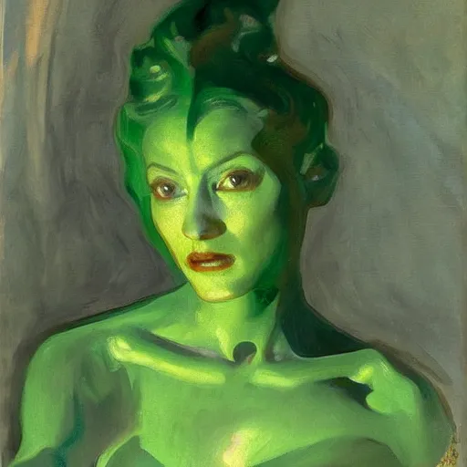 Image similar to beautiful green alien woman painted by john singer sargent