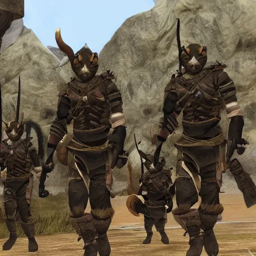 Prompt: A rapid-response team of Commando Khajiits