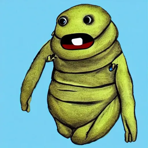 Image similar to a friendly Tardigrade smiling and waving, personified, humanoid