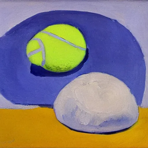 Prompt: a tennis ball sitting in the sun by Matisse, oil painting