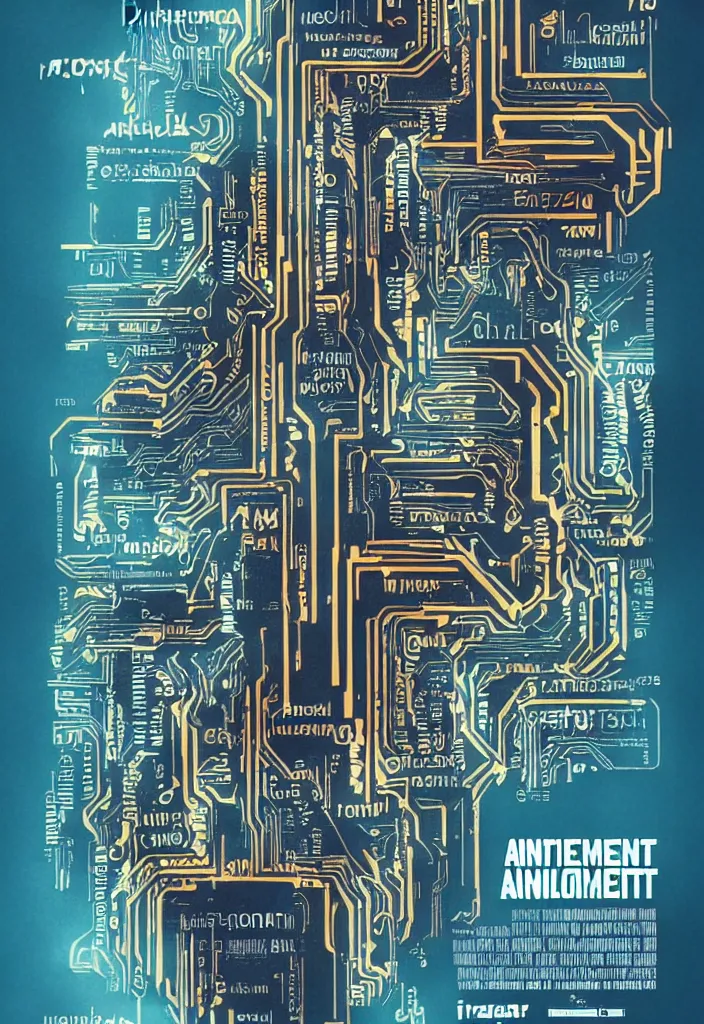 Image similar to a poster for the film about artificial intelligence in the style of polish school of posters